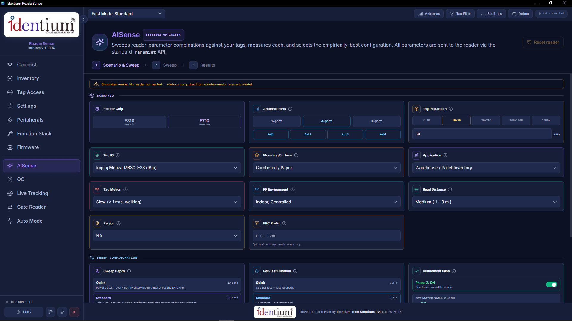 AISense settings optimiser: scenario, sweep configuration and refinement pass